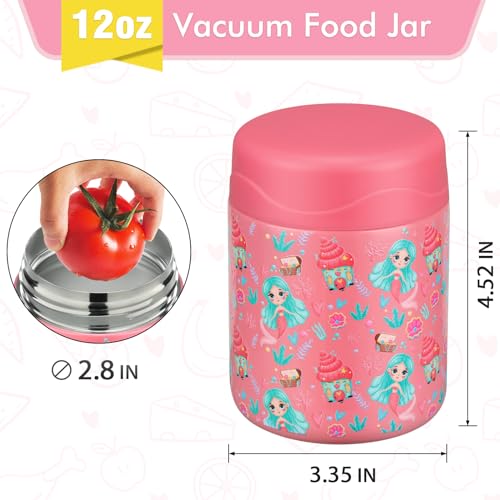 wiwens 12oz Soup Thermo for Hot Food Kids Insulated Food Jar Wide Mouth Lunch Container Leak Proof Stainless Steel Vacuum Bento Box for School Office Travel Outdoors Pink-Mermaid - color: Pink-Mermaid