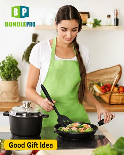 BUNDLEPRO Silicone Spatula, Solid & Slotted Turner, One-Piece, 2 Pack,Black - color: Black