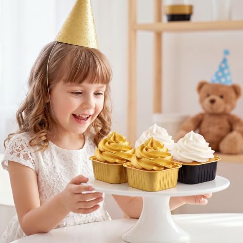 Skylety 100 Pcs 5oz Mini Square Cake Pans with Lids, Gold, Black - color: Gold,Black