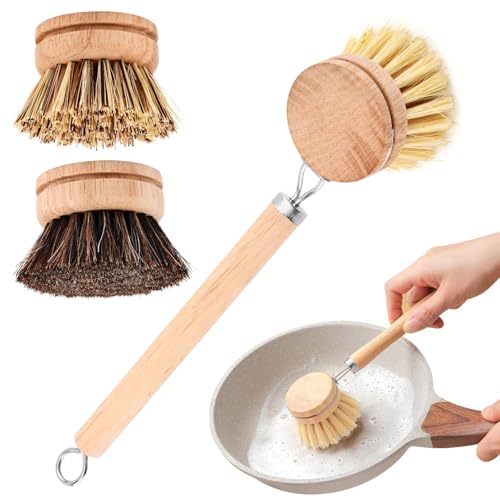 Bamboo Dish Brush with 3pcs Replacement Heads