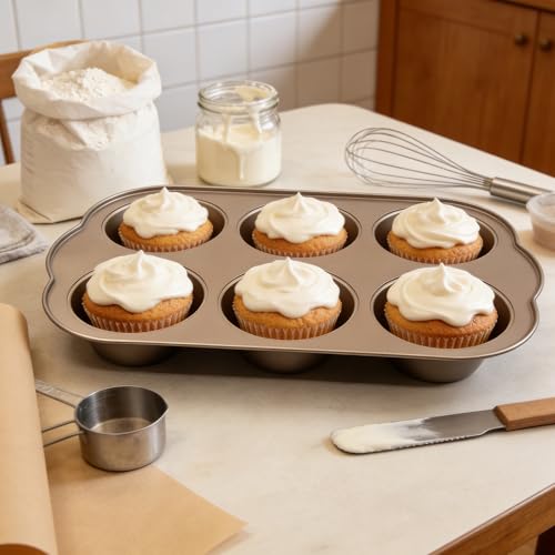 Non-Stick Jumbo 3.5" 6-Cup Muffin Pans, Set of 2(Gold) - color: Gold