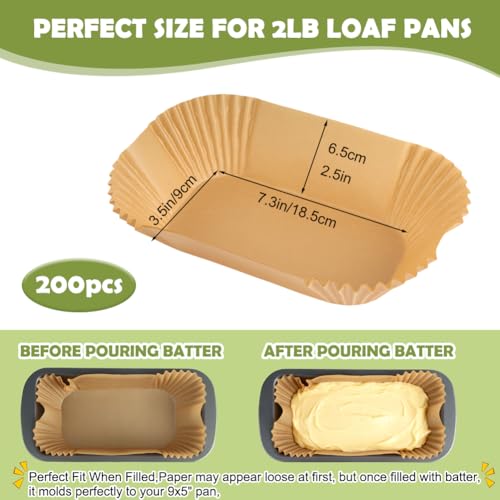 YQL 200 PCS Loaf Pan Liners, Nonstick Paper Liners for 9x5 Baking Pan - size: 200PCS