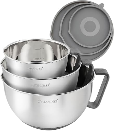 Rorence Stainless Steel Mixing Bowls Set with Lids,1.5,3 & 5 Qt,Gray - color: Gray, size: 3 piece