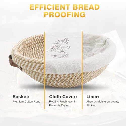 Nikkar Banneton Bread Proofing Basket Set of 2, 9 10 11 inches - size: 9"Round+10"Oval