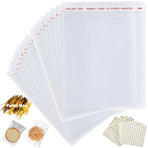 8" x 10" Resealable Cellophane Bags 300 pcs Self Sealing Clear Bags for Packaging Self-adhesive Cello Bags for Jewelry, Cards, Photos, Envelopes, Gifts, Bakery, Candies and Cookies, 300 ct in Bulk