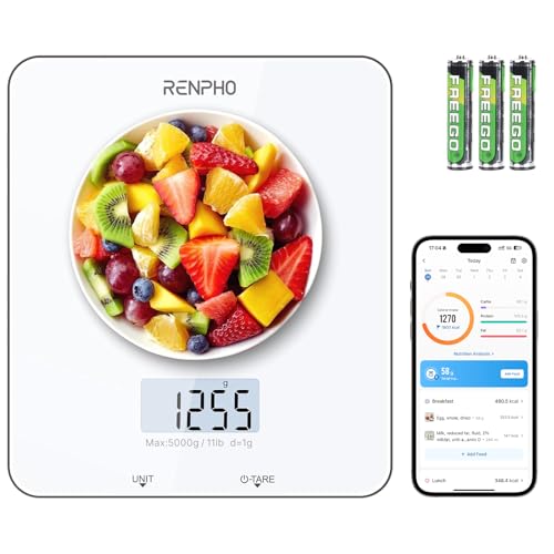 RENPHO Smart Food Scale with Nutritional Calculator, Bluetooth App, 11lbs - color: White