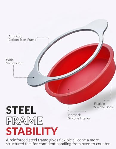 Boxiki Kitchen 9 Inch Non-Stick Silicone Round Cake Pan with Steel Frame Handles - Perfect for Baking Delicious Round Cakes - style: 9" Round Silicone Cake Pan