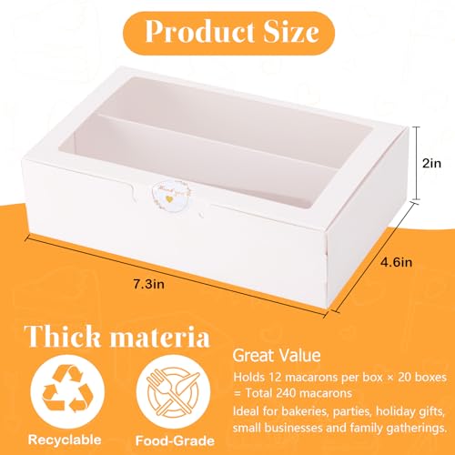 Macaron Boxes with Window, Pack of 20, 7.3x4.6x2in, Each Holds 12pcs - size: 7.3x4.6x2 inches