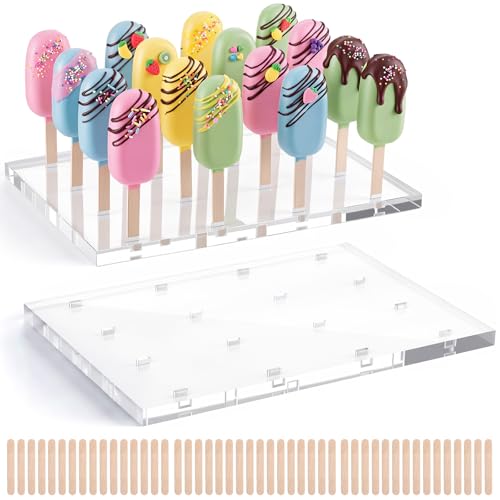 Geetery 2 Pcs 2 Pcs Cakesicle Stand with 100 Sticks 16 Hole Acrylic Display