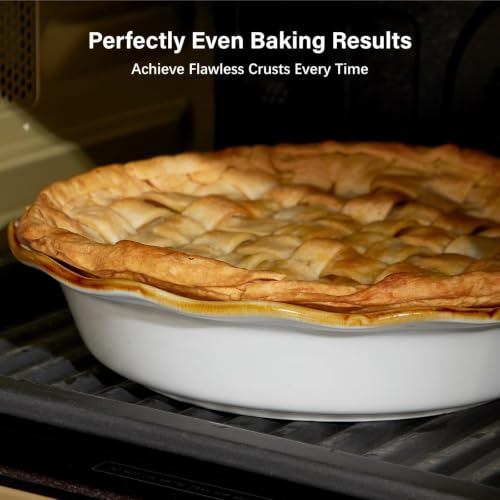 9 Inch Ceramic Pie Pan, Fluted Baking Dish with Brown Glaze Rim, Oven Safe - color: Creamy White, size: 9 inch
