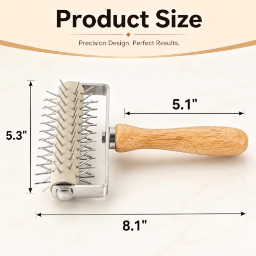 Pizza Dough Docker Pastry Roller Stainless Steel,Pizza Docking Tool - color: Wood
