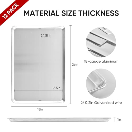 TENUP 12 Pack Aluminum Full Sheet Pan, 26" x 18" Heavy Duty Commercial Baking Tray Reinforced Rim, Warp-Resistant Rust-Free - size: Full Size 26" × 18"