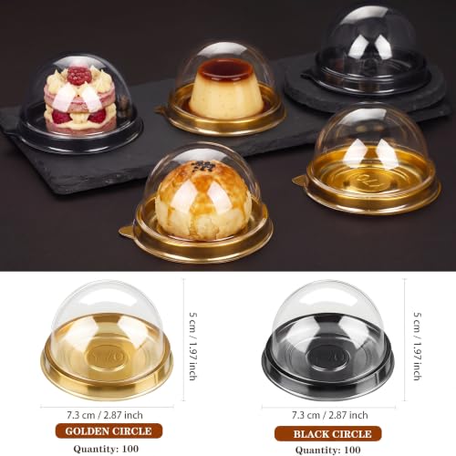 Patelai 200 Pcs Mini Plastic Cupcake Boxes with Dome Lid, Gold, Black - color: Gold, Black