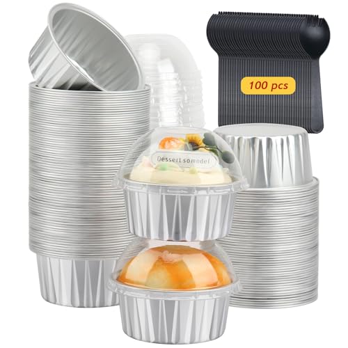 LNYZQUS 5oz Cupcake Tins with Dome Lids 100 Pack, Foil Dot Cake Cups - color: Silver, size: 5 oz