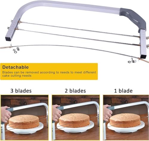 Zerodis Wire Cake Cutter Leveler, 3 Blades Stainless Steel Cut Saw, Cake Leveler Professional Cake Cookie Cutter Slicer with Stainless Steel Wires and Handle