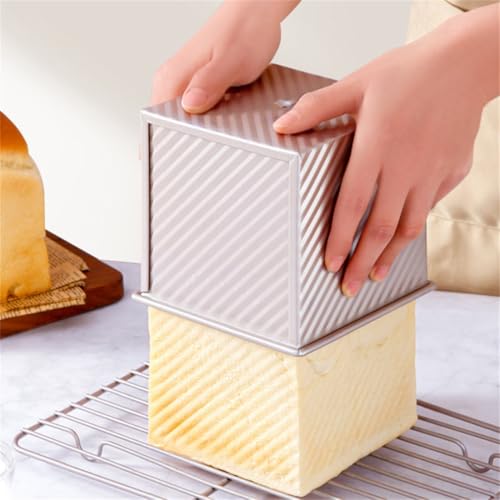 Axim Loaf Pan with Lid,250g/0.55Lb Non-Stick Square Carbon Steel Bakeware Toast Mold with with Slide Cover,Mini Loaf Pans for Baking Bread (2 Pcs)