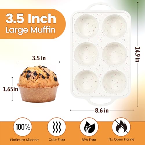 FUNBAKY Jumbo Silicone Muffin Pan with Metal Frame, 3.5 Inch Large Muffin Pans 6 Cups 2 Pack Confetti - size: Jumbo 6-Cup: 2pcs