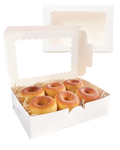 qiqee 100Pcs White Cookie Box with Window 9"x6"x2.5" Pastry Macaron Bakery Box for Packaging - color: White, size: 9" x 6" x 2.5" / 100 Pcs