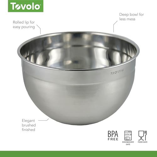 Tovolo Extra Large Stainless Steel Mixing Bowl 7.5 Quart for Bread Kneading - size: Single (7.5 Quart)
