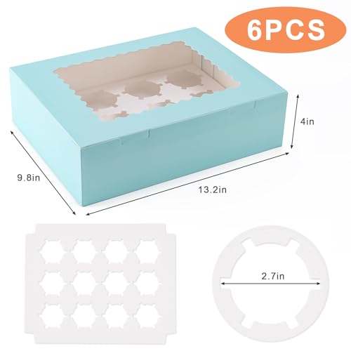 Hoewina 6PCS Cupcake Boxes Hold 12 Cupcakes, Cupcake Containers with Window - color: Baby Blue