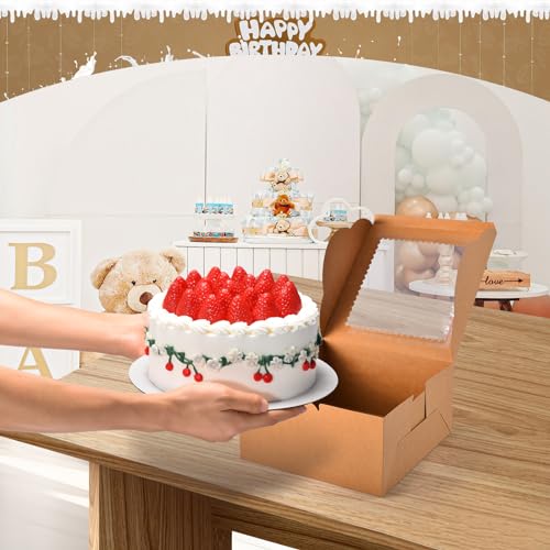32Pcs 10 Inch Cake Boxes with Cake Boards (16Boxes & 16Boards) Brown - color: Brown