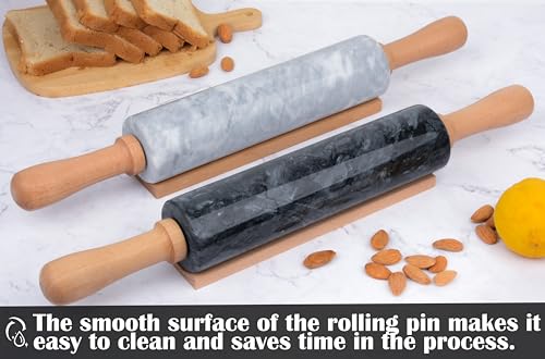 Marble Rolling Pin Set with Silicone Pastry Mat,Pastry Brush,Cooking Tongs,Stainless Steel Scraper18.5 inch Polished Non-Stick Roller for Pizza Dough,Fondant,Pie Crust(Gray White) - color: White Set