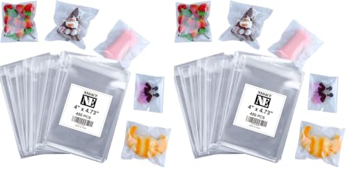 NEOACT 400 Pcs 4"x4.73" Clear Resealable Cellophane Bags Good for Bakery, Candle, Soap, Cookie Poly Bags (Pack of 2) - size: 400 Count (4"x4.7") (Pack of 2)