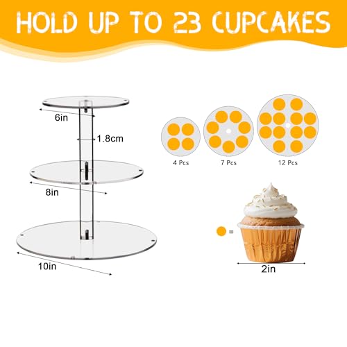 Round Cupcake Stand with Yellow Lights, 3 Tier Cupcake Tower for Party - color: Yellow Light, size: 3 Tier Round