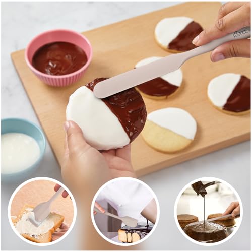 HOTEC 600℉ Heat Resistant Silicone Rubber Spatula Set, Khaki, Set of 5 - color: Khaki