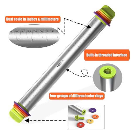Adjustable Rolling Pin,13.6''Dough Roller with Mat&Stand Fits Uniform Dough - size: Rolling Pin+Mat+Stand