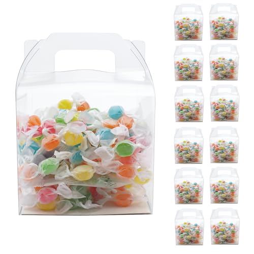 24 Pack Clear Boxes for Treats,4inch Macaron Containers with Handle, Clear Candy Carrier (24,only box) - color: Clear(only box)