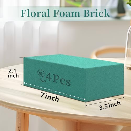 SupKing Floral Foams Blocks 4Pcs (7" L x 3.5" W x 2.1''H) Green Wet Dry Flower Foam Bricks Large Florist Plant Foam for Artificial and Fresh Flower Arrangement - size: 7 inch