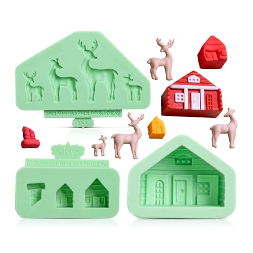 Christmas House Silicone Molds, Elk Cake Decorations Mold Set of 3 - color: 3 Pieces