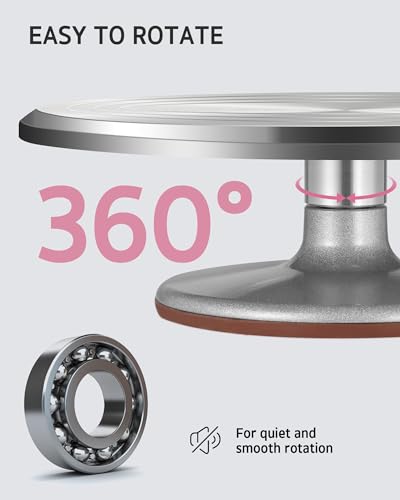 Syntus Aluminum Alloy Revolving Cake Stand, 12 Inch Cake Turntable, Silver