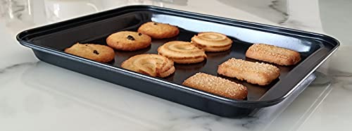 Small Baking Sheet Nonstick 9.45 X 7.09 Inch (Inner 7.5x6), 8 Inch Mini Cookie Tray Toaster Conventional Oven Pan No Warp No Rust Magnetic Bakeware for 1 to 2 person 2 Pack - size: 9.5x7 inch Black