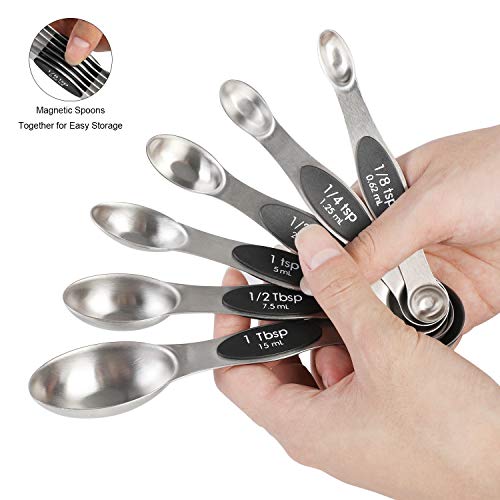 Magnetic Measuring Spoons Set of 6 Dual Sided Stackable Measuring Spoons - color: Black