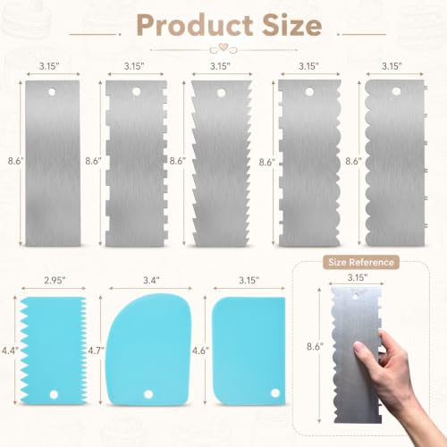 5PCS 9 Inch Cake Scraper Set Stainless Steel Smoother Comb Double Sides