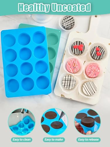 2 Pcs Chocolate Cookie Silicone Molds, 12-Cavity Round Silicone Mold, Baking Mold for Chocolate, Cookie, Candy, Mini Cake, Jelly, MuffinCakes - color: 2pc- 12 cup Blue+Green
