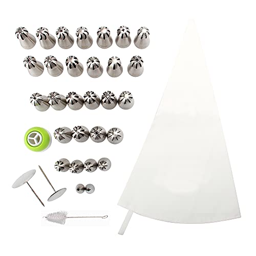 27 Pcs Stainless Steel Seamless Russian Flower Ball Piping Tips Set - color: SILVER MRF0008