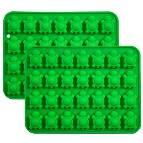 Silicone Turtle Candy Molds, 2-Pack Green Ice Cube Trays, 28-Cavity Chocolate Making Mold