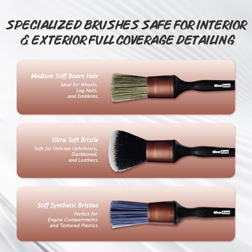 11PCS Car Detailing Brush Set, Boars Hair & Ultra Soft Kit, Rose Gold - color: Rose Gold 11pcs Detailing Brush Set