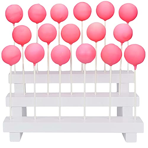 NANGOPOP Cake Pop Stand Display Riser - 3 Tier Wood Lollipop Holder, 17 Hole Sucker Stand for Dessert Table of Wedding, Birthday Party - White, Collapsible, Fit 5/32" (4mm) Lollipop Sticks