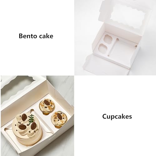 6 Sets Bento Cake Box with Cupcakes, Mini Cake and Cupcake Box with 2 Cupcakes and Tiered Mini Cake - color: White-6pack