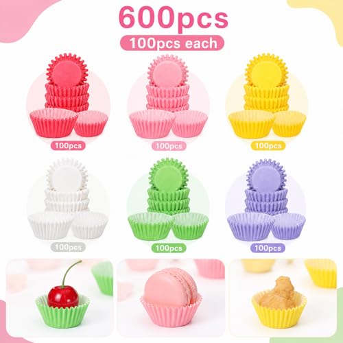 600 Count Mini Cupcake Muffin Liners, Colorful Small Cupcake Liners