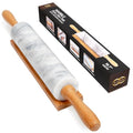 16.7 Inches Marble Rolling Pin for Baking with Wooden Handles & Wooden Cradle - Rolling Pin for making Pizza Dough & Tortillas, Dough Roller for Pasta, Cookie, Pie Crust and More!