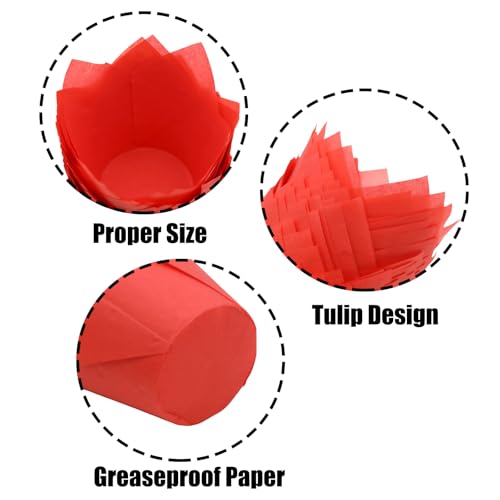50 Pcs Red Tulip Cupcake Liners for Baking, Muffin Liners - color: Red
