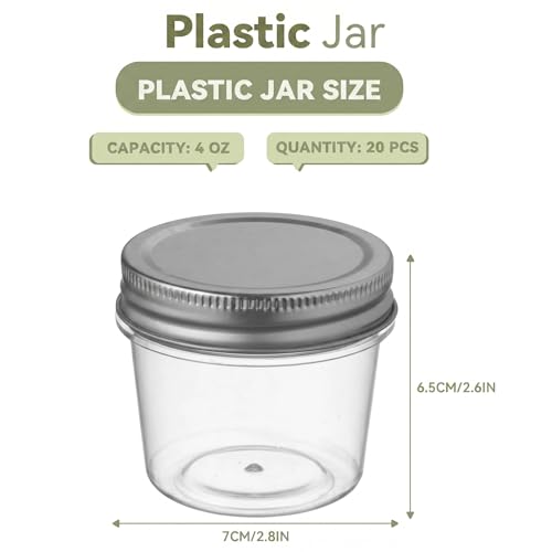 novelinks 4 oz Plastic Small Mason Jars and Small Plastic Jars with Lids - color: Silver, size: 20 Pack 4 Ounce