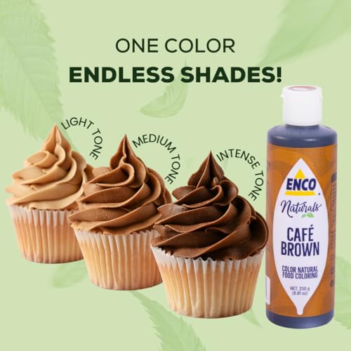 ENCO Natural Food Coloring Gel Brown (8.8 oz) – No Artificial Dyes, Vibrant Colors for Icing, Buttercream & Fondant – Kosher & Vegan Colors – Baking & Cake Decorating - color: Brown