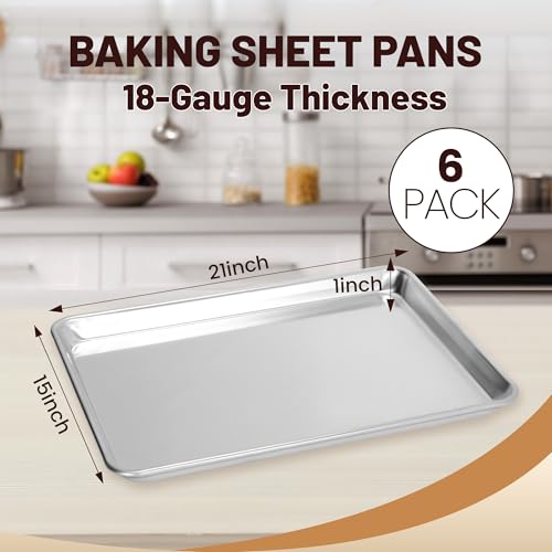 BIEAMA 6 Pack 15" x 21" Baking Sheet Pan, Aluminum Large Size Cookie Sheets - size: 6PACK 15"×21"
