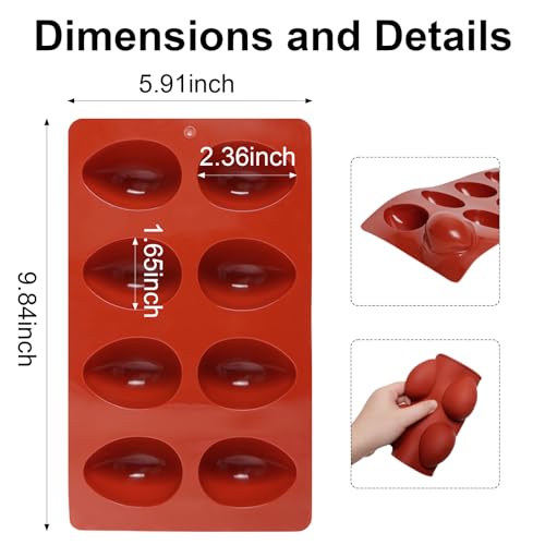 1 Pack Silicone Egg Molds 8 Cavity Easter Silicone Candy Mold 3D Egg-Shaped Silicone Baking Mold for Chocolate, Jello, Mini Cakes, DIY Desserts, Candy, Ice, Pudding, Baking (1, Brick Red) - color: Brick Red